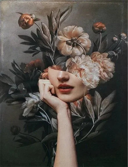 Canvas Painting Wall Art Women and Flowers Abstract Print the Girl with Flowers on Her Head Surrealism Imagine Poster Room Decor