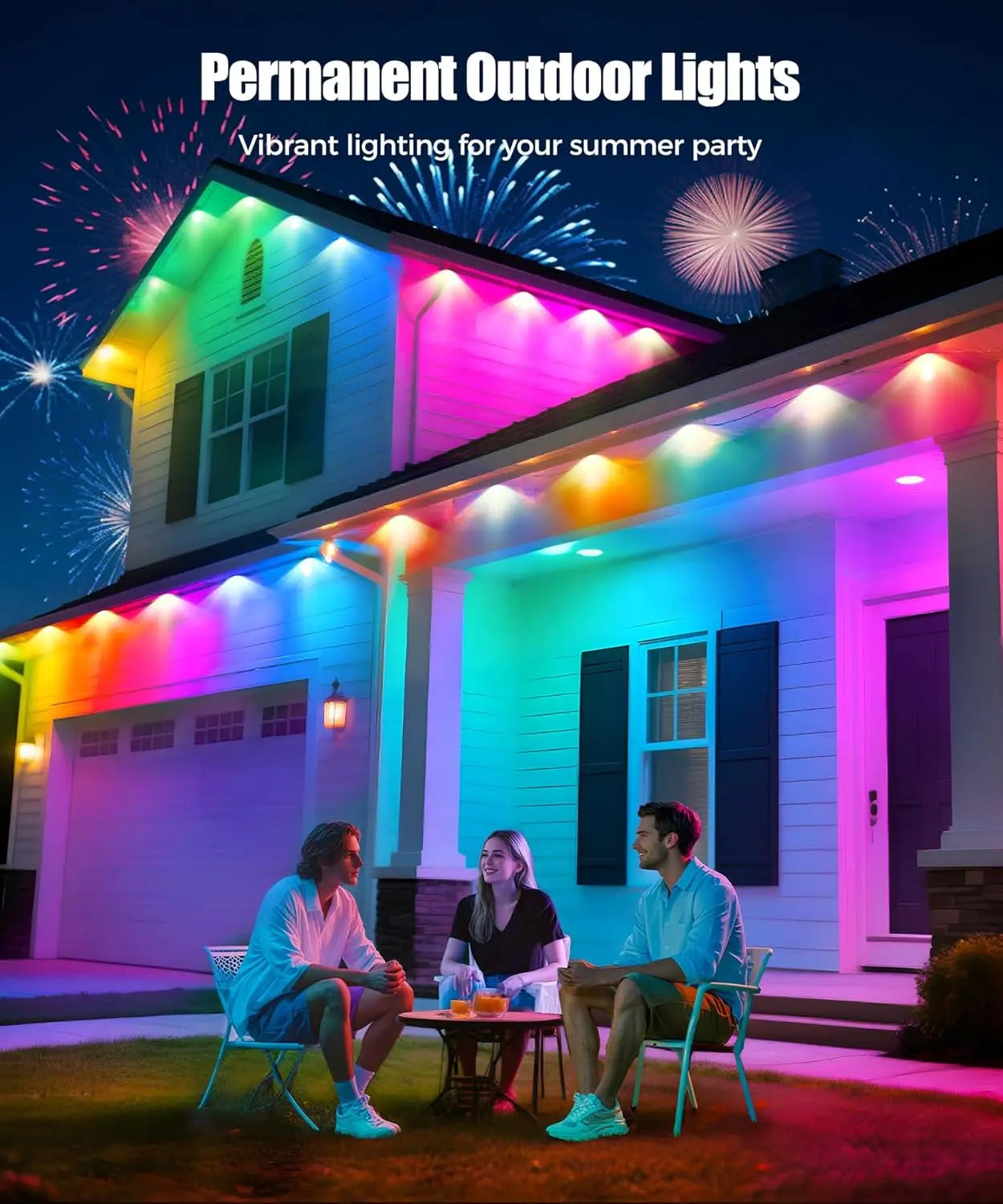 LED-Dauerlichter für den Außenbereich, IP65 wasserdicht, RGBIC-Dachrinnenbeleuchtung mit Fernbedienung für Weihnachten, Neujahr, DIY-Lichterketten für die Dachterrasse – ideal für DIY-Projekte.