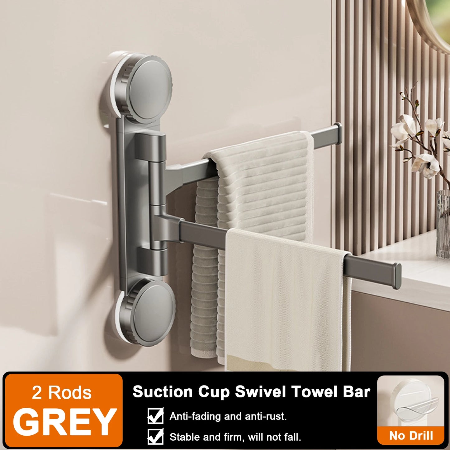 Towel Rack Rotatable Towel Holder Aluminum 2/3/4/5-Bar Towel Hanger Kitchen Bathroom Hanging Wall Mounted Suction Cup