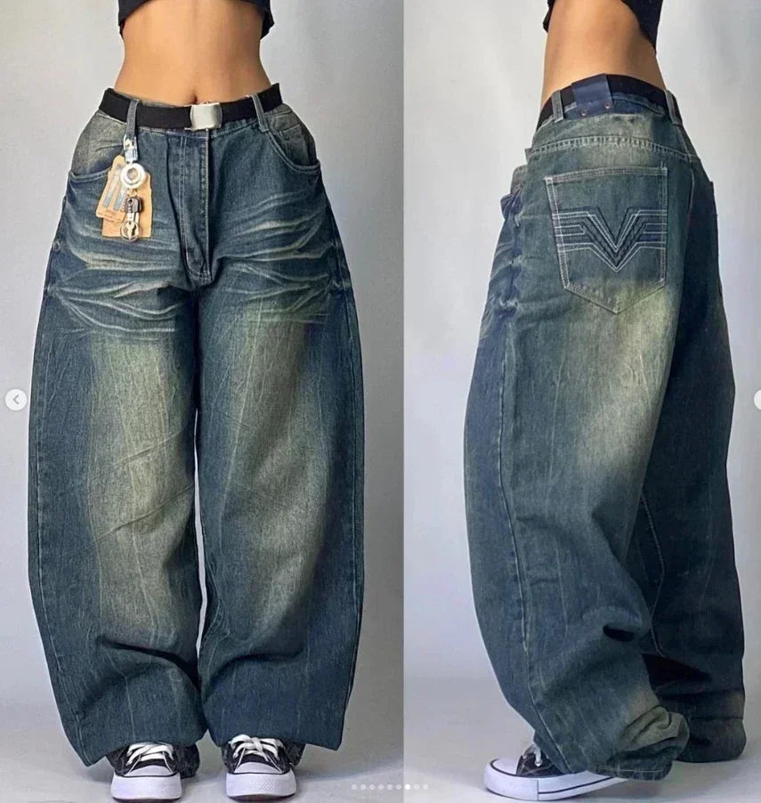 Street Y2K New Fashion Trend Clearance Spot Special Straight Jeans Women Harajuku Hip Hop Oversized Wide-leg Pants Unisex Jeans