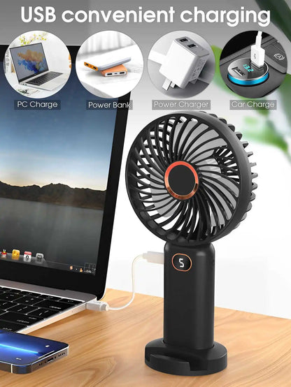 Portable Handheld Fan USB Rechargeable Mini Fan Digital Display 5-Speed Adjustment Suitable For Travel Outdoor Office Home