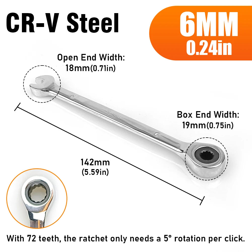 72-Tooth Ratchet Wrench 6-17mm Dual-Use Reversible Open-End Mechanism for Automotive & Bicycle Repair