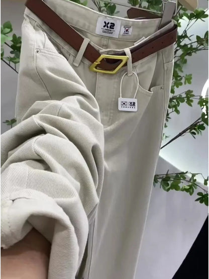 Casual High Waist Women Denim Long Pants Autumn Green Jeans for Women Fashion Loose Wide Leg Pants Female