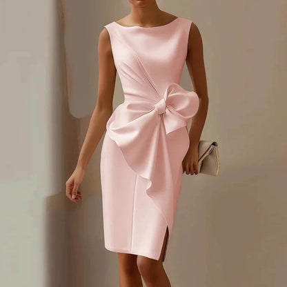 Vestidos Sexy Sleeveless Hollow Summer Dress Woman 2025 Spring Elegant O Neck Bowknot Slim Party Dress Casual Solid Mini Dresses
