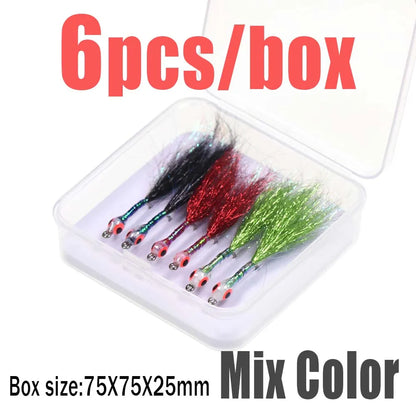 6pcs Luminous 3D Fish Eye Epoxy Minnow Streamer Fly Stainless Steel Hook Ice Dubbing Tail Saltwater Fishing Trout Bass Lure Bait