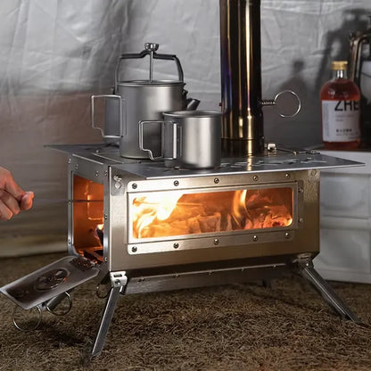 Portable Wood Stove 304 Stainless Steel Camping Tent Stove Outdoor Wood Burning Heater for Hunting Hiking Backpacking