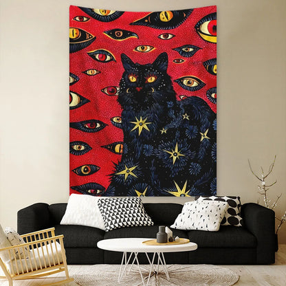 Cat Coven Tapestry Printed Witchcraft Hippie Wall Hanging Bohemian Wall Tapestry Mandala Wall Art Aesthetic Room Decor Decor