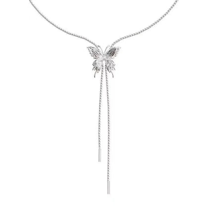 Y2K Luxury Long Chain Pull Liquid Butterfly Necklace for Women Korean Fashion Pendant Sweater Necklace Birthday Gift Collares