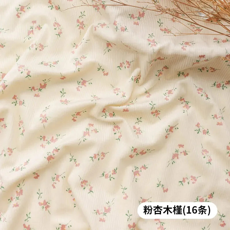 0.5m/1m Thickened Corduroy Fabric Small Floral Printed Fabric Making Dresses Children's Clothing Handmade DIY Clothing Fabrics