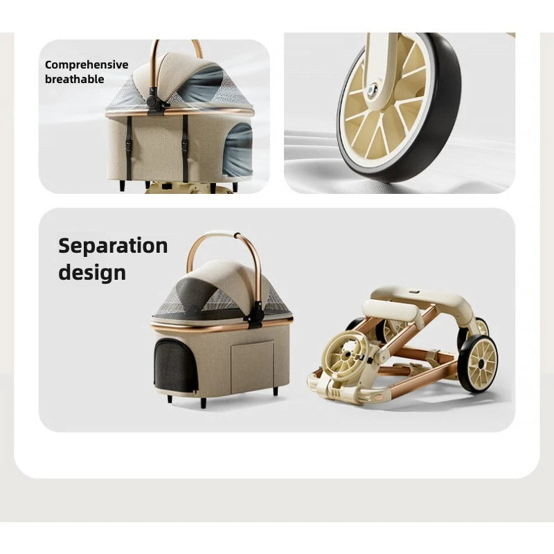 Luxury Pet Stroller 3 in 1  with 4 Wheels for Medium Small Size Dogs and Cats Detachable Carrier for Puppy Kitty Doggie Stroller