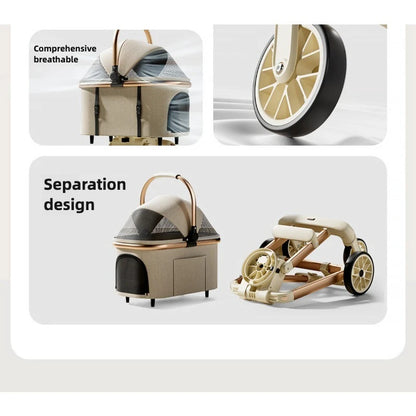 Luxury Pet Stroller 3 in 1  with 4 Wheels for Medium Small Size Dogs and Cats Detachable Carrier for Puppy Kitty Doggie Stroller
