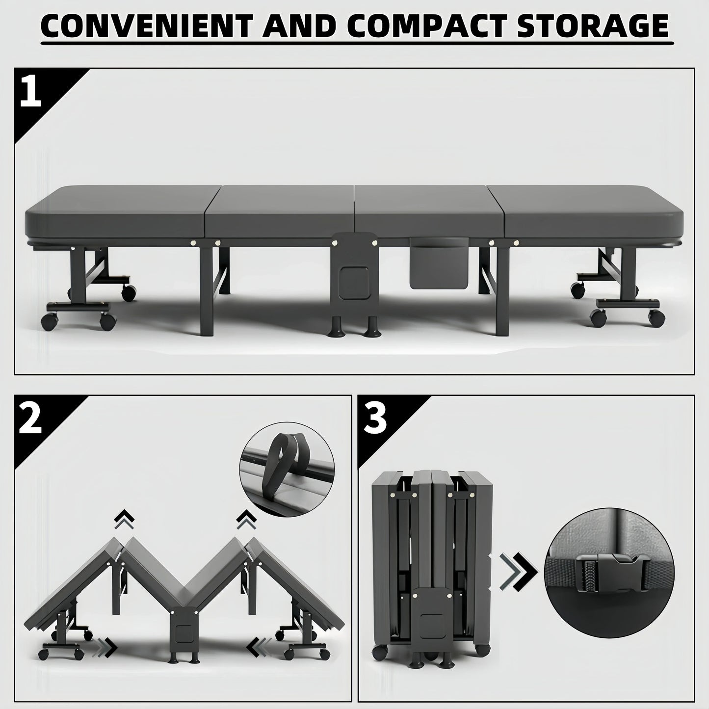 Convenient Small Size Office Folding Bed Nap Recliner Single Adult Hospital Escort Camp Bed with Pulley Folding Furniture