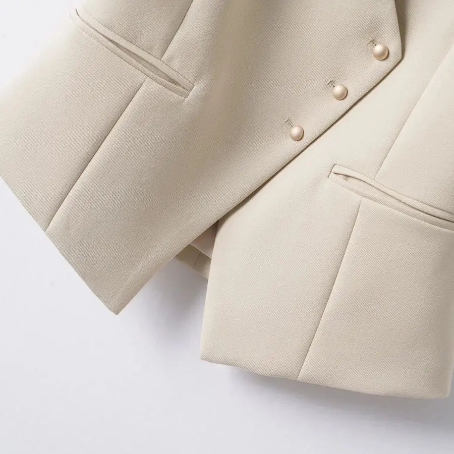 Solid Color Short Vest Women's Spring & Fall Fashion V Neck Diagonal Button Versatile Workplace Elegant Vest Jacket Top