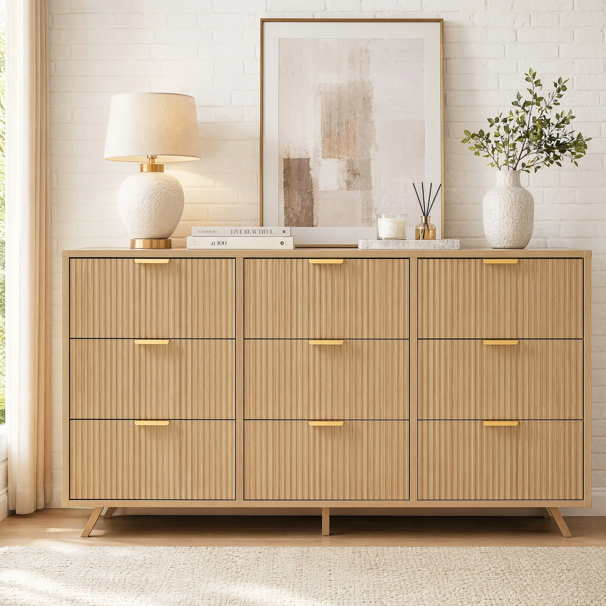 9-Drawer Wide Modern Cabinet Suitable for Dressing Table with Wood & Painted Painted Doors, Ample Storage Dresser for, Bedroom