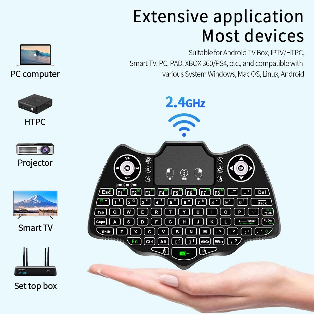 MRSVI V18 Mini-Funktastatur 2,4 GHz BT Touch 7-farbige Hintergrundbeleuchtung Französisch Spanisch Russisch Air Mouse Tastatur Geschenk für Android TV Box