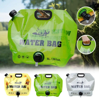 Camping Foldable Water Bag with Bottle Tap 8L Outdoor Hiking Water Bucket Bag Large Capacity Water Container Camping Supplies