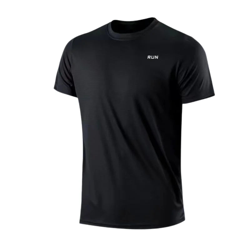Schnelltrocknendes, kurzärmeliges Herren-Trainingsshirt mit Rundhalsausschnitt, feuchtigkeitsableitend, ideal für Fitnessstudio, Sport und Fitness. Leichtes Material.