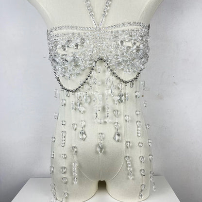 2025 New Women's Necklace Beaded Vest Hollow Out Top Jewelry Exaggerated Pearls Neck Bra Fashion Bra Women's Club Carnival