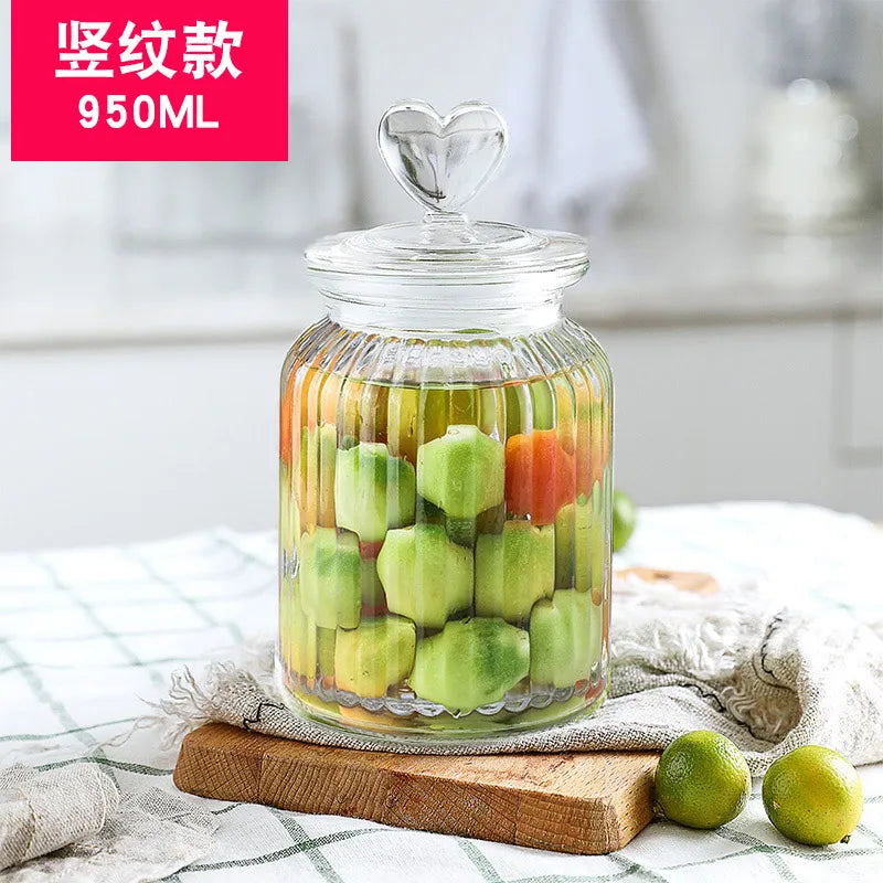 Creative Glass Sealed Jar Storage Jar Household Food Grade Glass Bottle with Lid Transparent Fruit Tank Kitchen Food Container