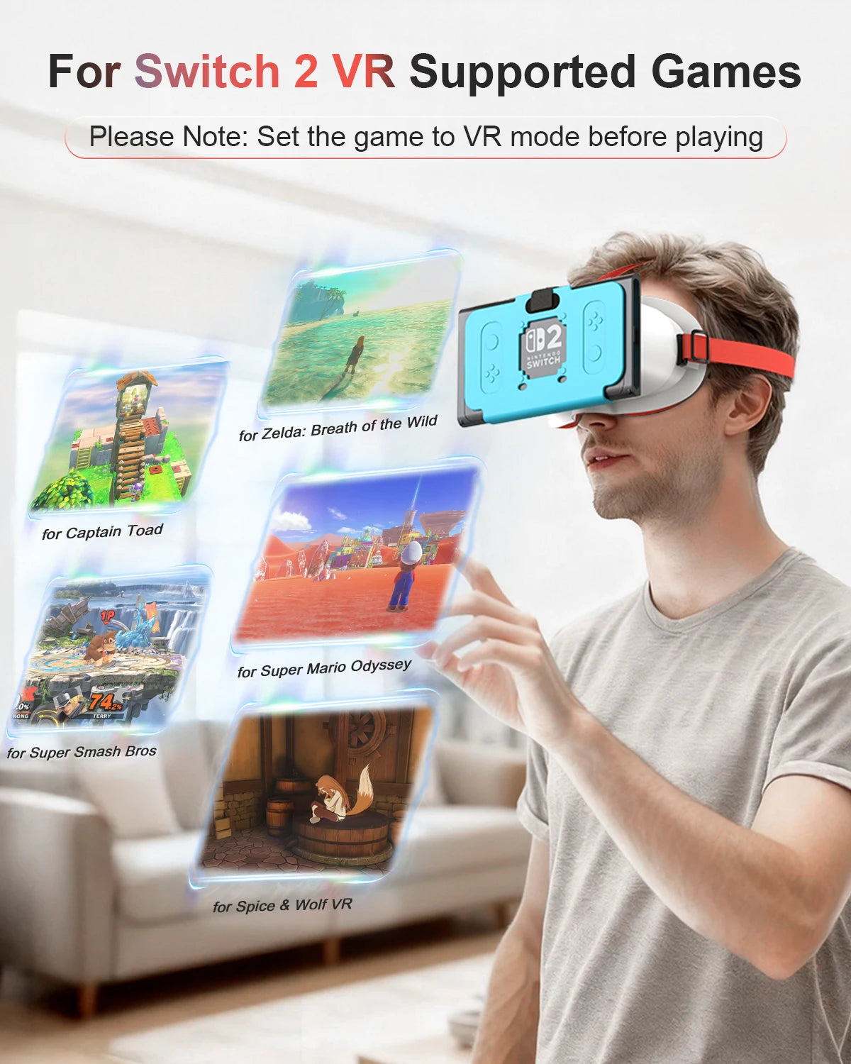 Switch 2 Virtual Reality VR Glasses with Adjustable HD Lenses and Comfortable Head Strap, Labo VR Kit  for Switch 2