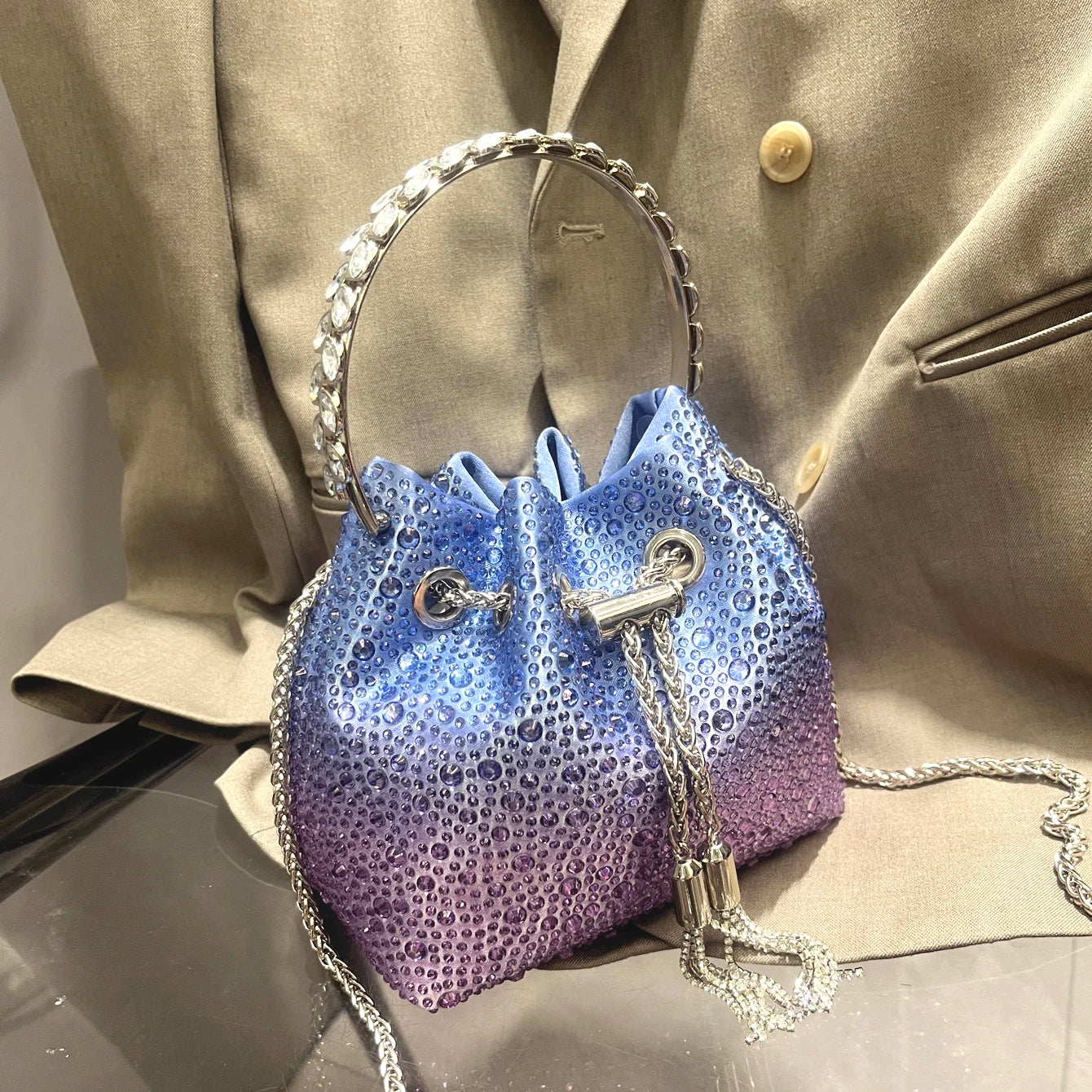 Handle Rhinestones Evening clutch Bag Purses and handbag luxury Designer shoulder bag Shiny Crystal Clutch purse bucket bag
