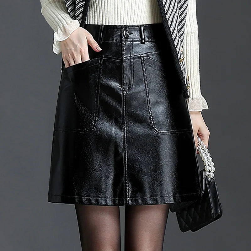 ZUZK Fall Winter Women New PU Leather Sexy Skirt  Black Coffee Simple Elegant Short Bodycon Skirt Boot skirt 2024