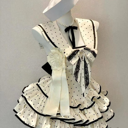Summer Japanese Style Kawaii Lolita Dress Women Vintage Sweet Lace Bow Ruffles Cake Dresses Harajuku Y2k Slim Bandage Dress