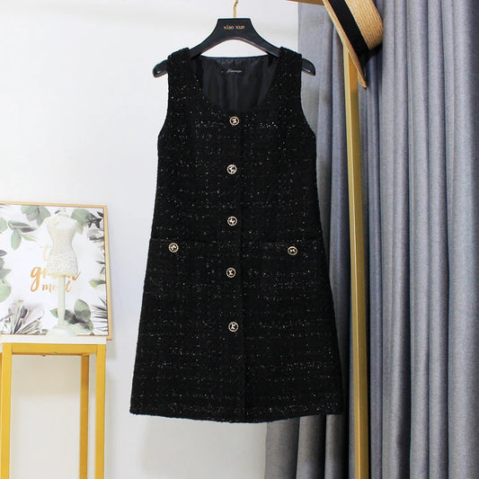 Slimming Large Size Camere Vest Dr Women's Autumn Winter High Waist A-Line Skirt Concealing Belly Button Design Casual Wear