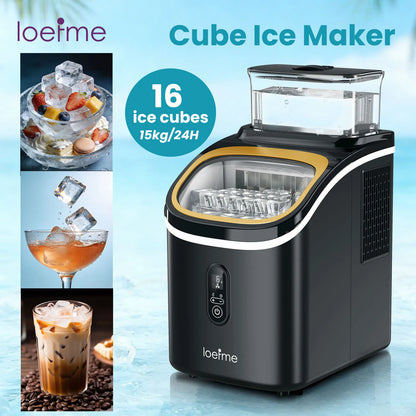 LOEFME Portable Ice Maker Machine 15kg/24h 6-13 Mins Quick Ice 16pcs Ice Cubes Countertop Ice Machine for Home Kitchen Party RV