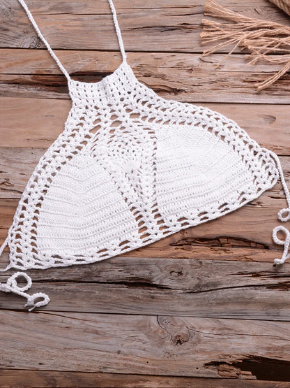 Sexy Crochet Bikinis Sets Handmade Knitted Cotton Swimwear Swimsuit Top + Bottom Bandage Women Sexy Beachwear Biquinis