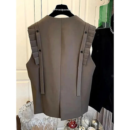 New Vest Coat Female Spring Autumn Temperament Wood Ear Splicing Suit Sleeveless Jacket Women Loose Casual Waistcoat Tops Ladies