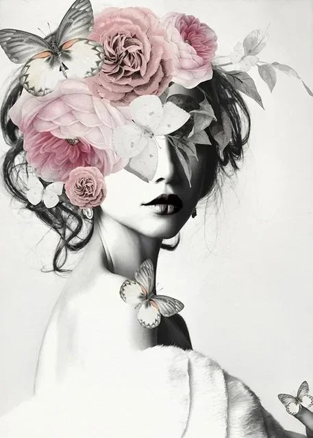 Canvas Painting Wall Art Women and Flowers Abstract Print the Girl with Flowers on Her Head Surrealism Imagine Poster Room Decor
