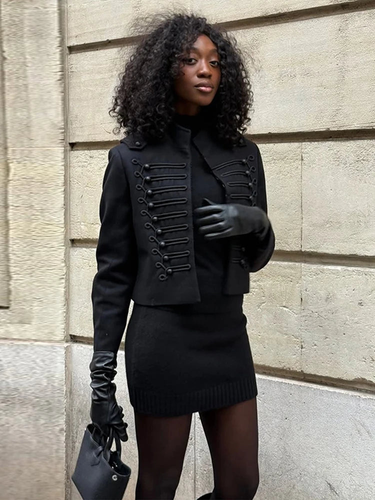 2026 Spring New Women's Jackets Fashion Napoleon Style Single-breasted Long Sleeve Coat Female Black Slim Fit Crop Lady Coats