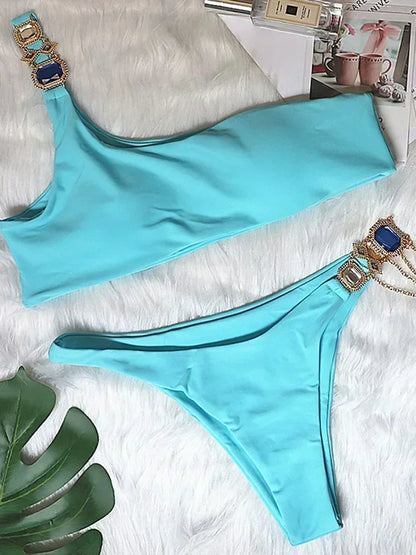 Halter Crystal Rhinestone Diamond Bikini 2025 Female Swimsuit Women Swimwear Two Pieces Bikini set Brazilian Bathing Suit Swim