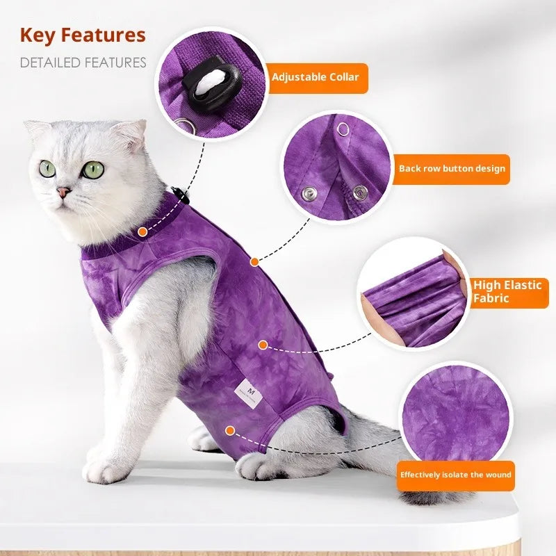 Cat Suit for Spring and Summer, Postoperative Clothing for Pet Cats Breathable Fitted Button-Style Cat Recovery Outfit