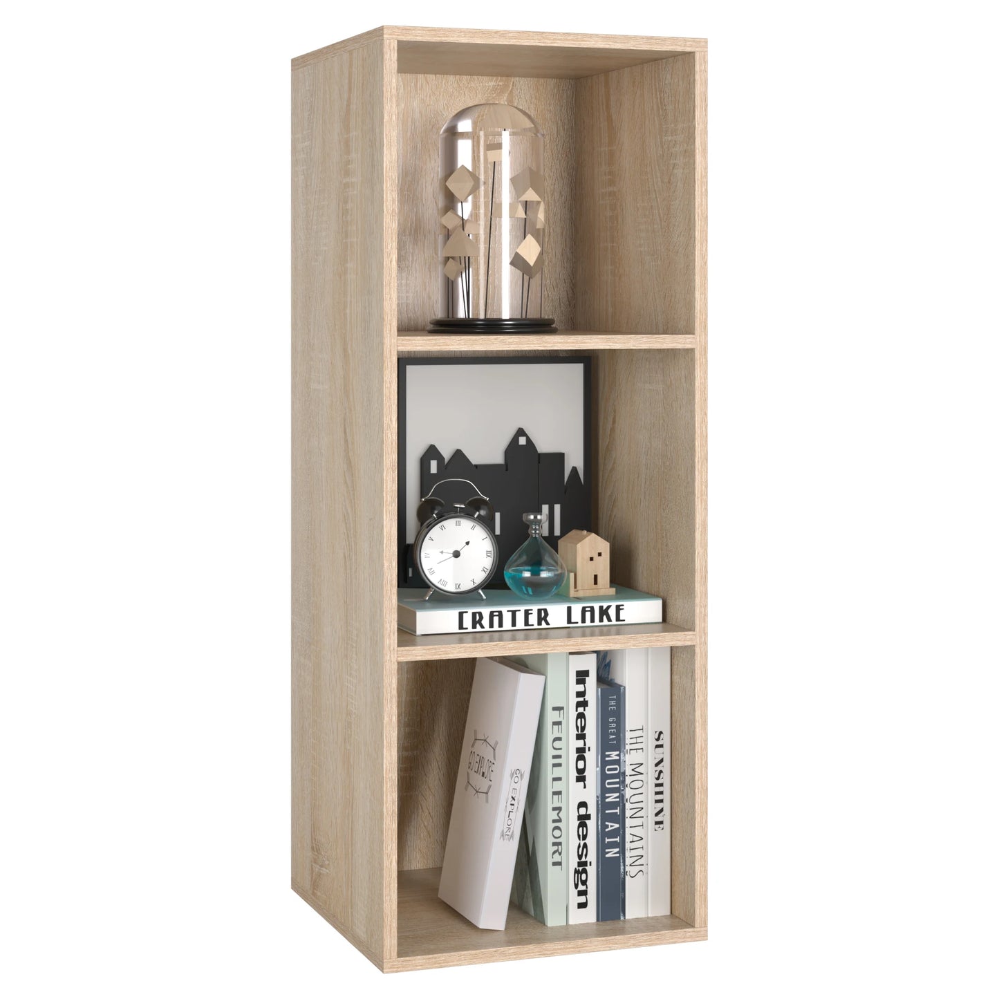 Getone Small Bookcase, White Bookshelf, 3 Cubes Storage Unit, Living Room Bookcase Wooden 30x30x80cm