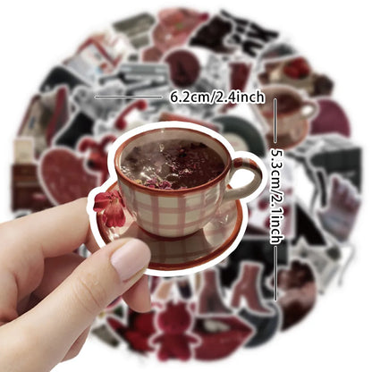 50 Pieces Red & Black Themed Stickers - Decorative Decals for Journals, Phone Cases & Laptops BulingBulingStickers Store