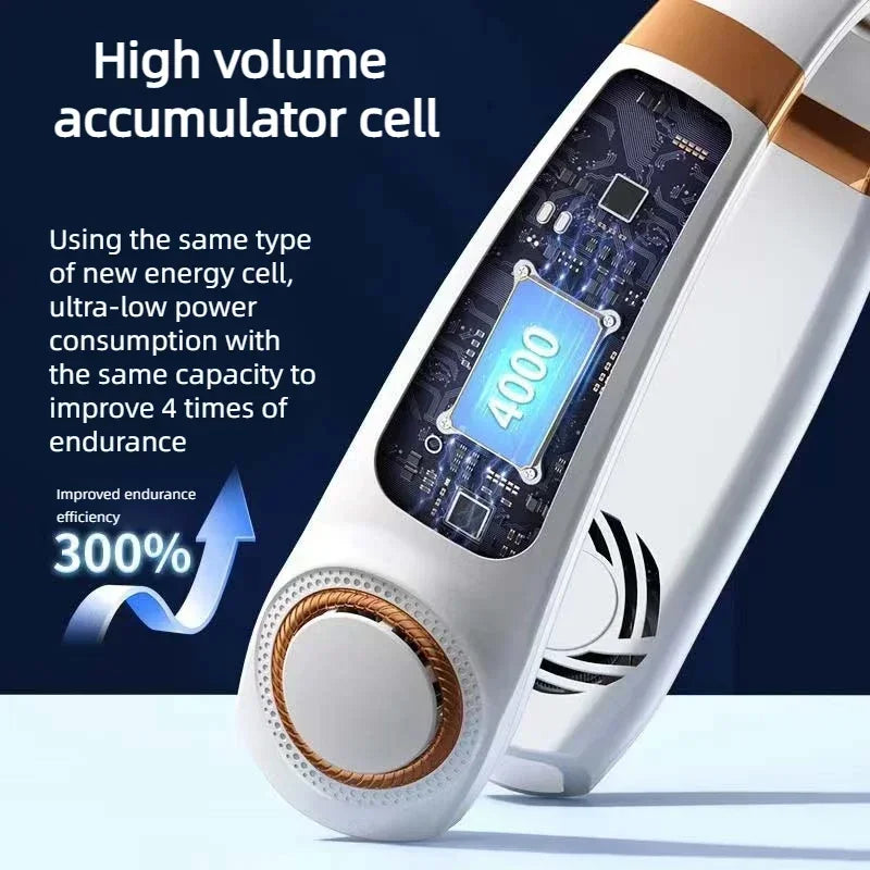 JKUOO Neck Fan Rechargeable, Personal Portable Fan Battery Operated, Hands Free Wearable USB Neck Cooling Fan for Indoor Outdoo