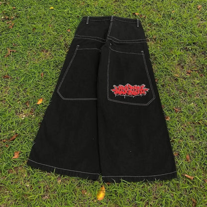 Wexwear Jeans New Y2K Harajuku Hip Hop Letter Embroidered Retro Baggy Jeans Denim Pants Men Women Goth High Waist Wide Trousers
