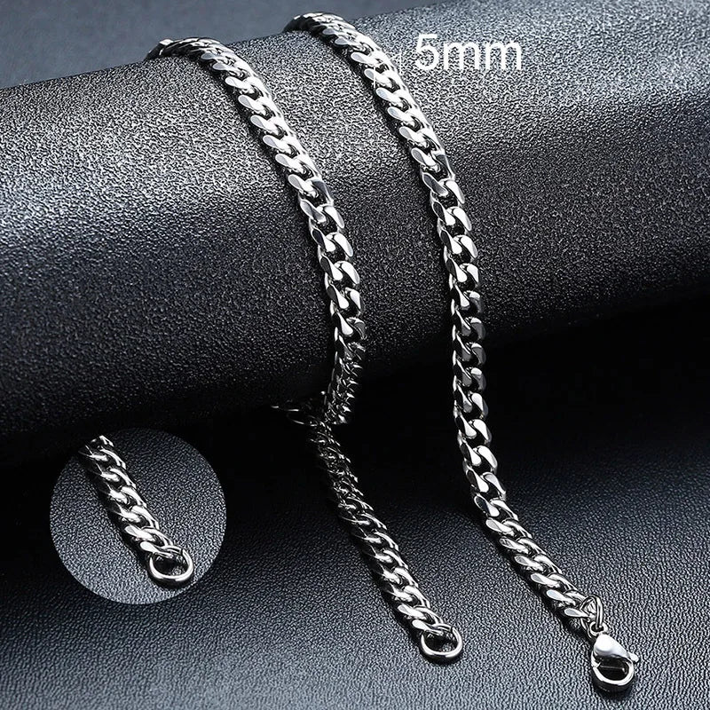 Vnox 3/5/7/9 mm dicke kubanische Ketten für Damen und Herren, schlichte Miami-Panzerketten, wasserdichte Edelstahlkette (Unisex)