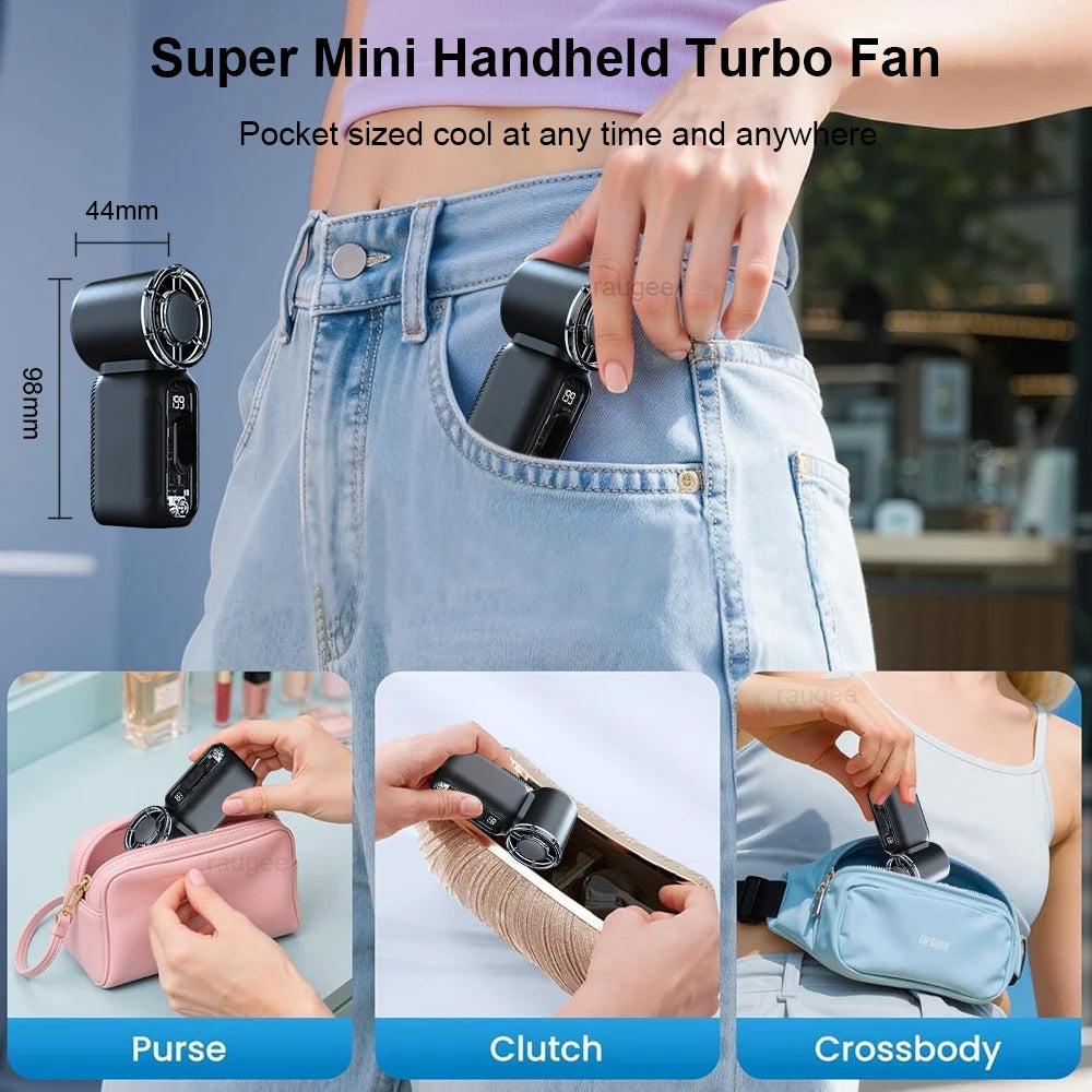 Portable Handheld Mini Fan 11500RPM High Speed Personal Fan USB Rechargeable Fans with Lanyard LED Display for Travel Outdoor