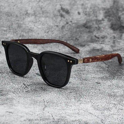 Trendy Retro Wood Grain Sunglasses - Polarized UV Protection for Men & Women, Perfect for Cycling & Outdoor Street Photography