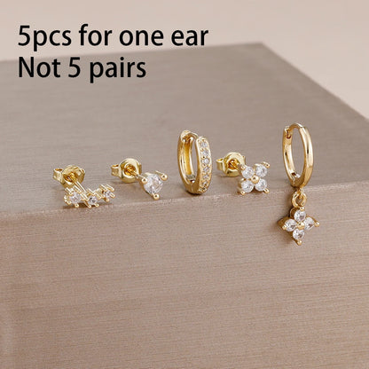 5PCS Stainless Steel Little Huggies Ear Stud Earrings Set For Women Tiny Crystal Zirconia Pendant Earrings Piercing Jewelry