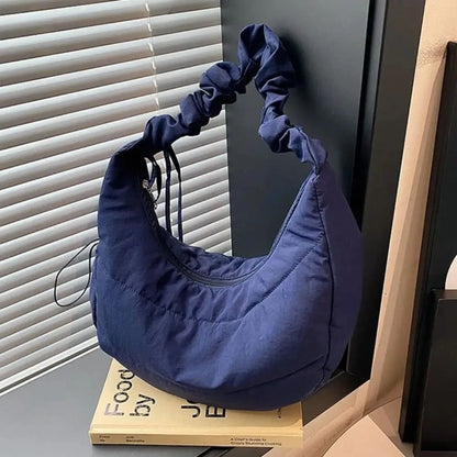 Fashionable Nylon Pleated Shoulder Bag Portable Drawstring Crossbody Bag Underarm Bag  INS Korean Style Hand Bag Outdoor