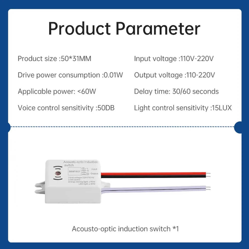 Sound Voice Sensor Switch Smart Switches Module Detector Auto ON/Off Switch Voice Control Switch Stair Corridor Home Improvement