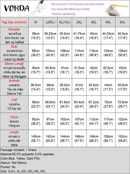 VONDA 2024 Fashion Women Elegant Maxi Dress Vintage Printed 3/4 Flare Sleeve Sundress Party Long Dress Casual Vestido Loose Robe