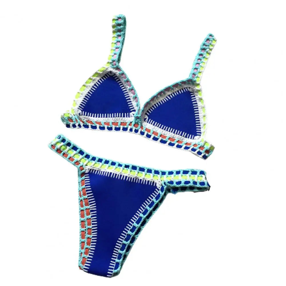 2 Pcs/Set Swimsuit Women Bikinis Set Sexy Patchwork Knit Handmade Crochet Bathing Suit Swimsuit Beach
