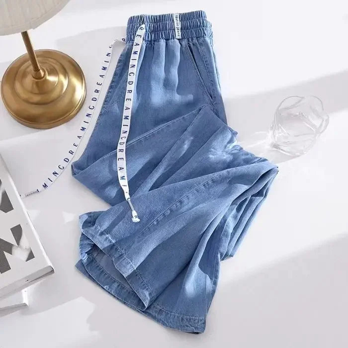 High Waist Straight Leg Tencel Denim Jeans Ice Silk Casual Summer Thin Wide Leg Pants Women's Fashion Comfortable Fit Jeans