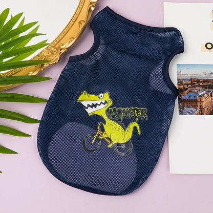 Fashion Summer Mesh Dog Cat Clothes Breathable Thin Puppy Kitten Vest Cute Cartoon Print Pet Clothing for Small Medium Dogs