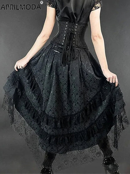 Steampunk Pirate Gothic Lolita Irregular Skirts Ruffle Lace Medieval Cosplay for Girl Little Devil Halloween Carnival Costumes